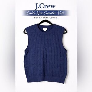 J.Crew Blue Cable Knit Sweater Vest Size L 100% Cotton Classic Preppy